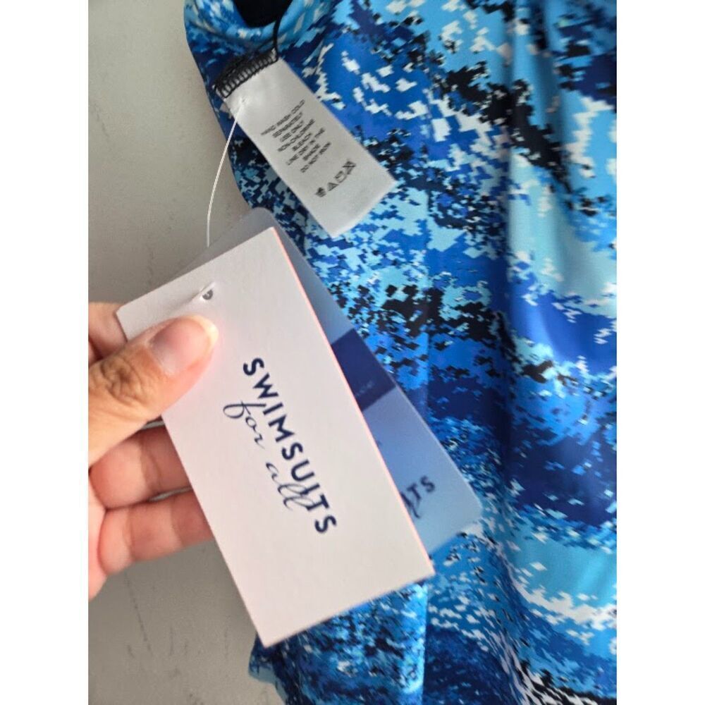 NWT Swimsuits for All Blue Black Print Built in Bra Blouson Tankini Top size 24 - Picture 3 of 6